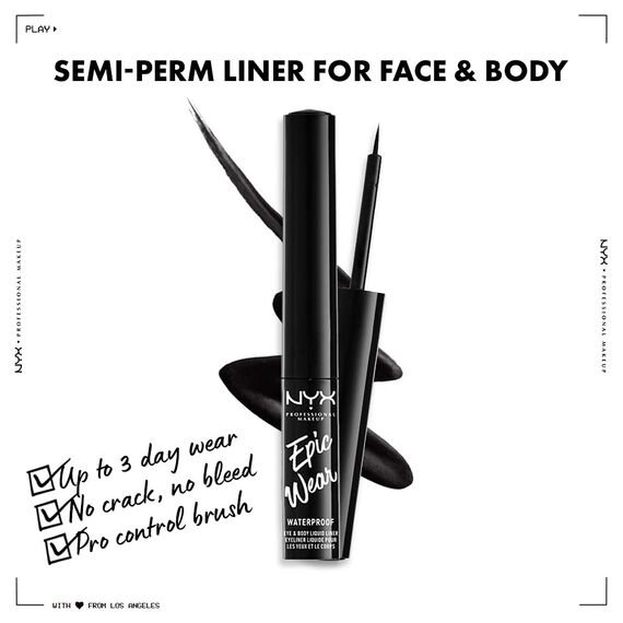 NYX Professional Makeup Epic Wear Semi-Permanent Liquid Liner, Langlebig, Wasserfest, Eyeliner und Body Art für Gesicht und Körper, Mattes Finish, Farbe: Schwarz (Packung mit 2)