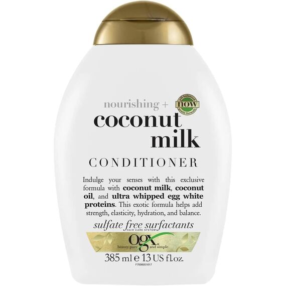 OGX Coconut Milk Conditioner, feuchtigkeitsspendende Haarspülung mit Rizinusöl & Kokosöl, Haarpflege für geschmeidiges & glänzendes Haar mit LipiPro Shield Technologie (385 ml) (Packung mit 2)