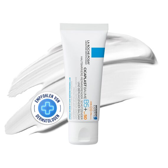 La Roche Posay Cicaplast Baume B5+ LSF 50, Regenerierende Creme für sensible und gereizte Haut von Gesicht und Körper, Mit patentiertem Procerad, Tribioma, Madecassoside und Vitamin B5, 40 ml