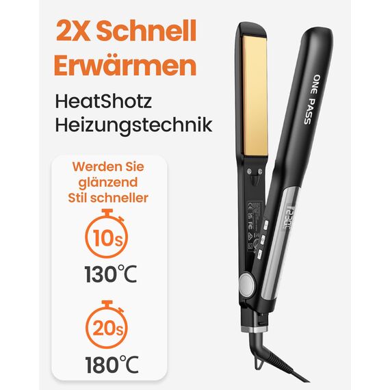 Faszin Haarglätter mit Platten aus glattem Titan, Glätteisen mit negativen Ionen, 20S schnelles Aufheizen, LCD-Display, Universalspannung, 2-in-1-Glätteisen, Lockenstab（Noir）