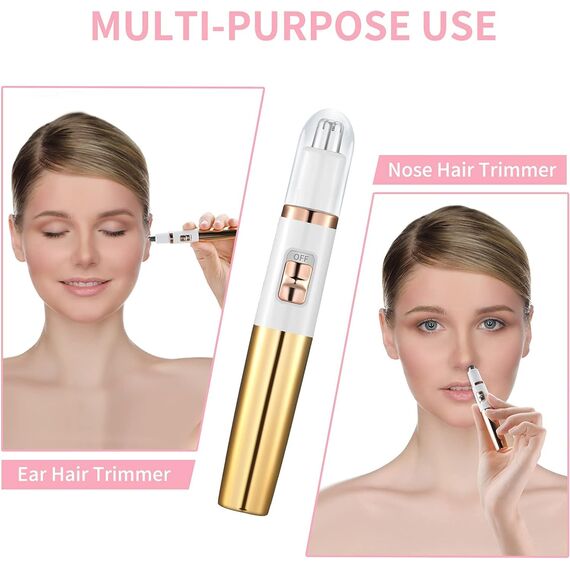 Nasenhaartrimmer Frauen, Damen Schmerzloser Ohr- und Nasenhaartrimmer für Frauen, Augenbrauen Gesicht Ohr Haarschneider Nasenhaarschneider Professionell Wasserdicht, Rose Gold