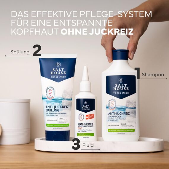 Salthouse Totes Meer Therapie Anti-Juckreiz Kopfhaut-Fluid Akut, beruhigende Leave-on-Pflege ohne Ausspülen, mit Panthenol & Niacinamid, bei Kopfhautjucken, 75ml
