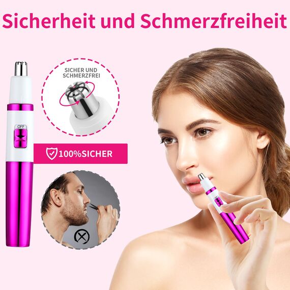 Nasenhaartrimmer Frauen, Damen Schmerzloser Ohr- und Nasenhaartrimmer für Frauen, Augenbrauen Gesicht Ohr Haarschneider Nasenhaarschneider Professionell Wasserdicht, Rose Lila