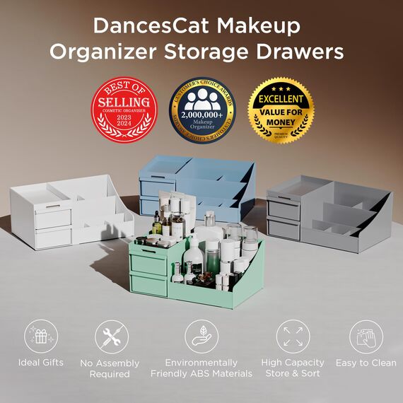 DancesCat Make Up Kosmetik Organizer mit Schubladen, Makeup Organizer Aufbewahrung Kosmetikbox für Waschtische, Schminktisch Organizer Box für Schlafzimmer, Badezimmer, Große Schmink Organizer (Grün)