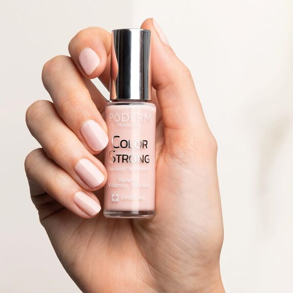 Nagelhärter Lack mit Biotin, Silizium und Keratin - Stärkt und repariert beschädigte, geschwächte, brüchige Nägel durch Gel-Nagellack, Alterung – Powder Pink - Hände & Füße - Swiss Made