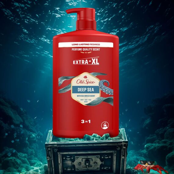 Old Spice Deep Sea 3-in-1 Duschgel für Haar, Gesicht und Körper 1000 ml, langanhaltende Frische, Duft von Parfumqualität, Tiefenreinigung