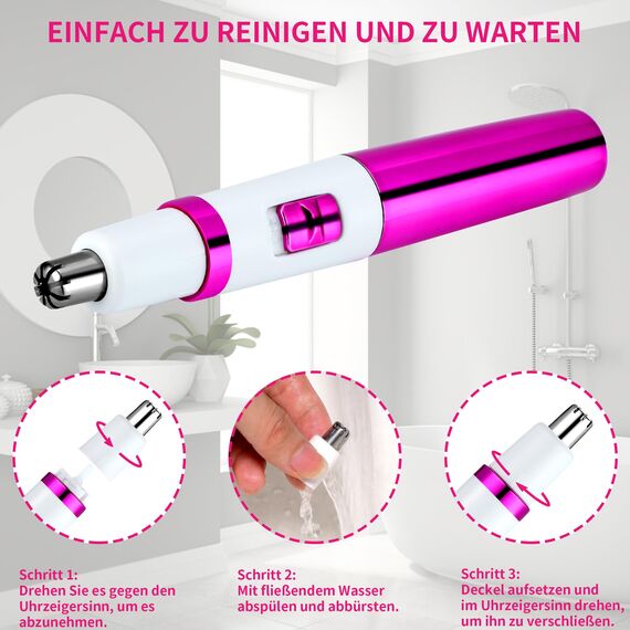 Nasenhaartrimmer Frauen, Damen Schmerzloser Ohr- und Nasenhaartrimmer für Frauen, Augenbrauen Gesicht Ohr Haarschneider Nasenhaarschneider Professionell Wasserdicht, Rose Lila