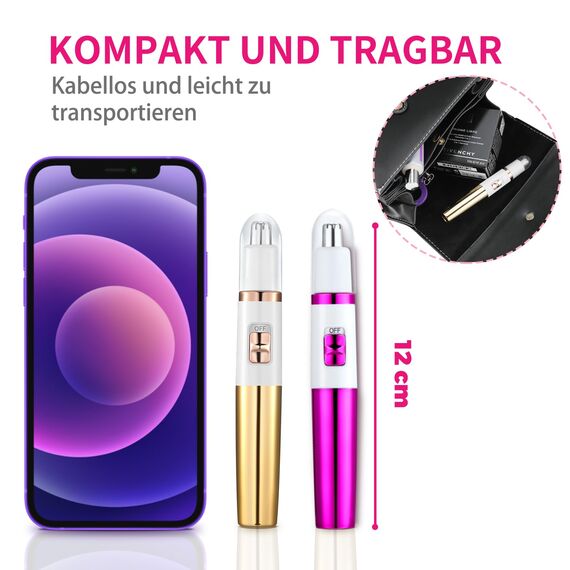 Nasenhaartrimmer Frauen, Damen Schmerzloser Ohr- und Nasenhaartrimmer für Frauen, Augenbrauen Gesicht Ohr Haarschneider Nasenhaarschneider Professionell Wasserdicht, Rose Lila