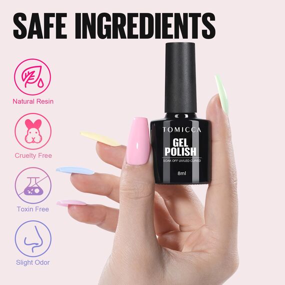 TOMICCA UV Nagellack Pastell Set, 6 Farben Rosa Gelb Blau Nagellack, Soak-Off UV/LED Gel Geschenk für Nagelstudio DIY Home, 8ML