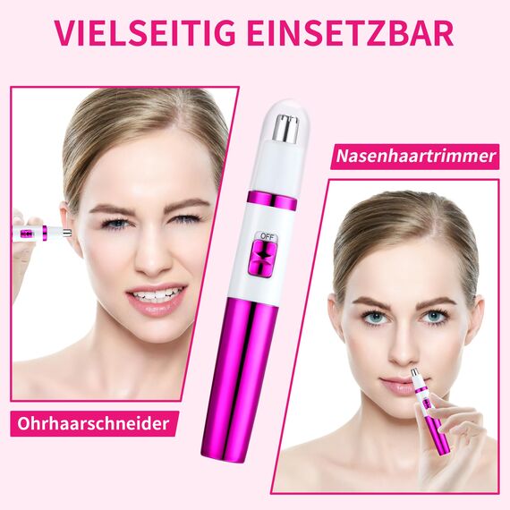 Nasenhaartrimmer Frauen, Damen Schmerzloser Ohr- und Nasenhaartrimmer für Frauen, Augenbrauen Gesicht Ohr Haarschneider Nasenhaarschneider Professionell Wasserdicht, Rose Lila