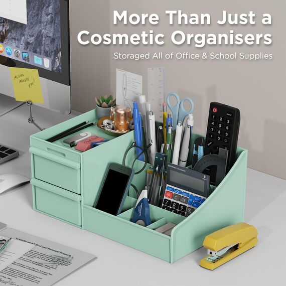 DancesCat Make Up Kosmetik Organizer mit Schubladen, Makeup Organizer Aufbewahrung Kosmetikbox für Waschtische, Schminktisch Organizer Box für Schlafzimmer, Badezimmer, Große Schmink Organizer (Grün)