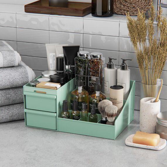 DancesCat Make Up Kosmetik Organizer mit Schubladen, Makeup Organizer Aufbewahrung Kosmetikbox für Waschtische, Schminktisch Organizer Box für Schlafzimmer, Badezimmer, Große Schmink Organizer (Grün)