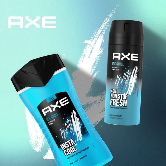 Axe 3-in-1 Duschgel & Shampoo Ice Chill für langanhaltende Frische und Duft nach der Dusche dermatologisch getestet 250 ml (Packung mit 5)