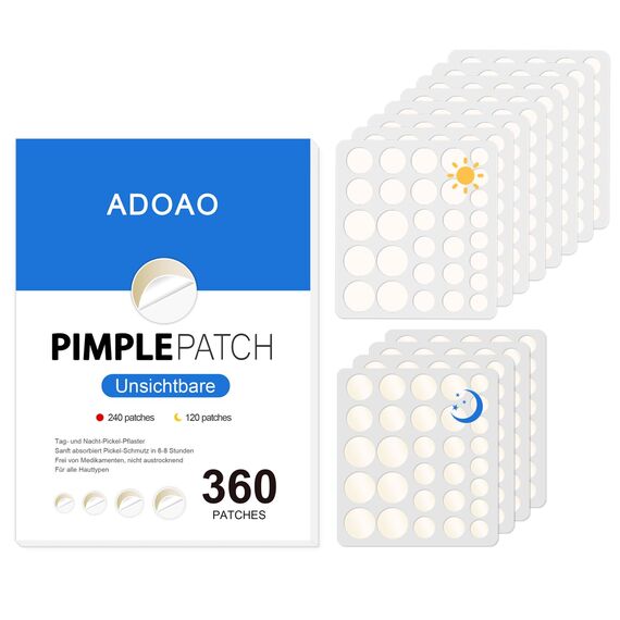 360 Stück Pickel Patch Hydrokolloid Acne Pimple Patches Anti-Akne Patch Unsichtbare für Tag & Nacht mit Teebaumöl, Salicylsäure,Centella Asiatica｜4 Größen 8 mm,10 mm,12 mm,14 mm