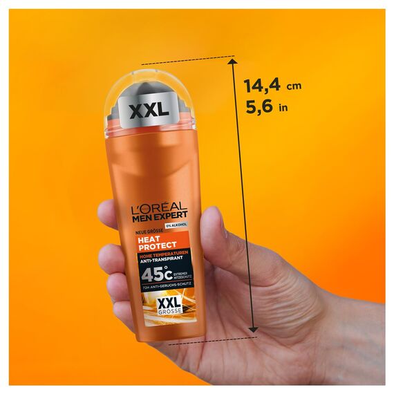 L'Oréal Men Expert XXL Deoroller für Männer, Deo Roll-On gegen Schweißgeruch, Schwitzen und Achselnässe, Herren Deodorant für hohe Temperaturen bis zu 45°C ohne Alkohol, Heat Protect, 1 x 100 ml