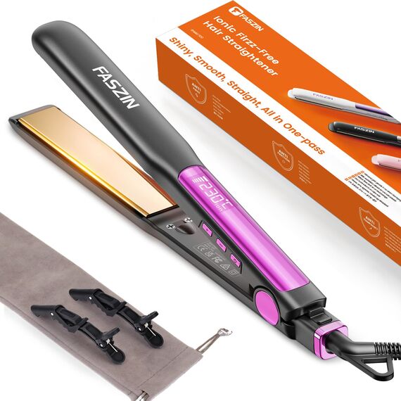 Faszin 2 in 1 Glätteisen Locken und Glätten, Titanplatten Ionen Haarglätter für einen glatten Stil, 20s Schnellaufheizung, 3D-Schwebepanel verhindert Haarziehen, mit LCD-Display, 130°C-230°C - Gray