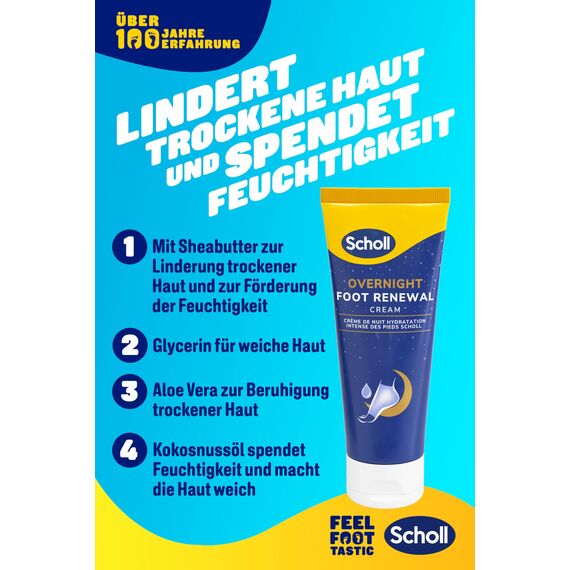 Scholl Overnight Fußpflege-Set, Fußpflege Creme 60ml, wiederverwendbare Gel-Fersensocken 1 Paar - bei trockenen Füße, sichtbare Ergebnisse in 1 Nacht, enthält 5% Urea, Shea Butter und Kokosnussöl