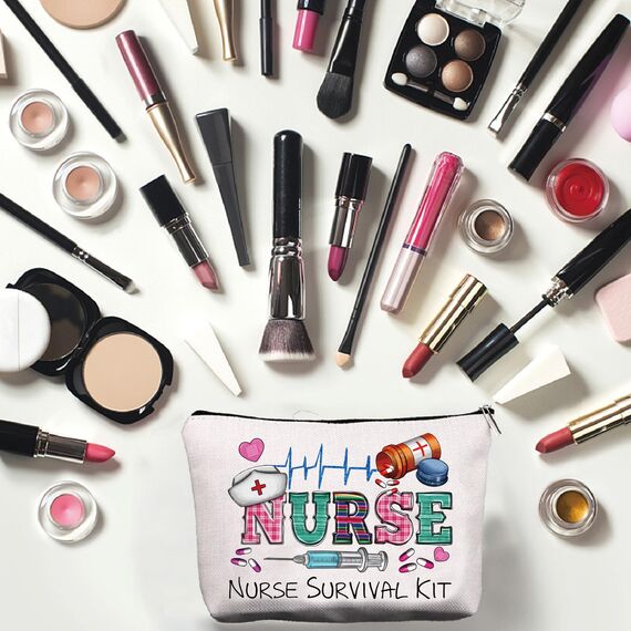 CREATCABIN Krankenschwester-Schminktasche-Überlebenskit-Tasche-Geschenk Für Frauen,Canvas-Kosmetiktasche,Mehrzweck-Stifteetui,Reißverschlusstaschen,Kulturbeutel,Reisetasche,Geldbörse Studentin,25x18cm