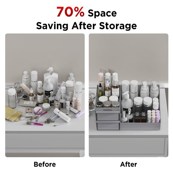 DancesCat Make Up Kosmetik Organizer mit Schubladen, Makeup Organizer Aufbewahrung Kosmetikbox für Waschtische, Schminktisch Organizer Box für Schlafzimmer, Badezimmer, Große Schmink Organizer (Grau)