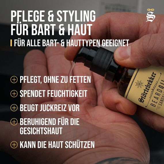 Störtebekker® Premium Bartöl Sandelholz - tägliche Bartpflege für 3-Tage-Bart bis Vollbart - 50ml Beard Oil Vegan - Bart Öl Herren mit angenehmen Duft - Hochwertige Inhaltsstoffe - Made in Germany