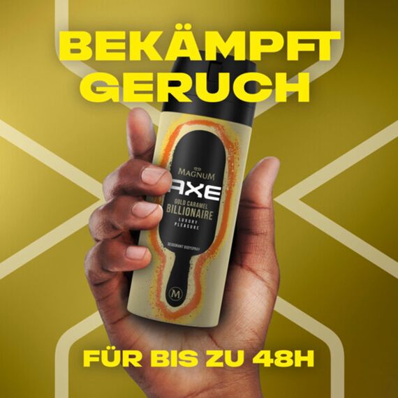 Axe Bodyspray Magnum Gold Caramel Billionaire Limited Edition Deo ohne Aluminiumsalze bekämpft geruchsbildende Bakterien und unangenehme Gerüche 8x 150 ml