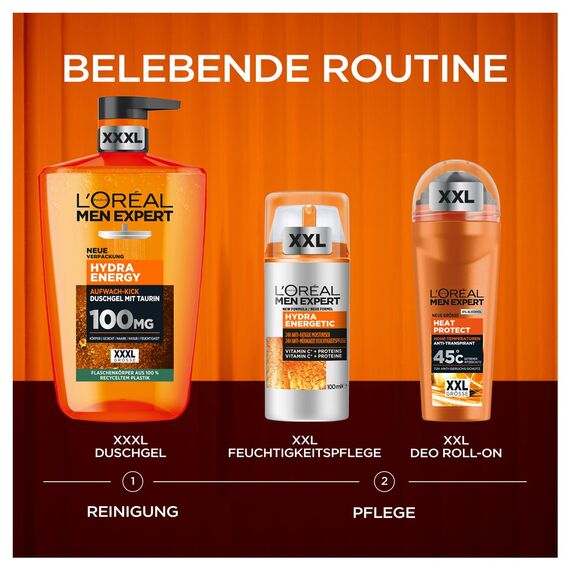 L'Oréal Men Expert XXL Deoroller für Männer, Deo Roll-On gegen Schweißgeruch, Schwitzen und Achselnässe, Herren Deodorant für hohe Temperaturen bis zu 45°C ohne Alkohol, Heat Protect, 1 x 100 ml
