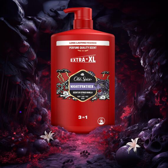 Old Spice Night Panther 3-in-1 Duschgel für Haar, Gesicht und Körper 1000 ml, langanhaltende Frische, Duft von Parfumqualität, Tiefenreinigung