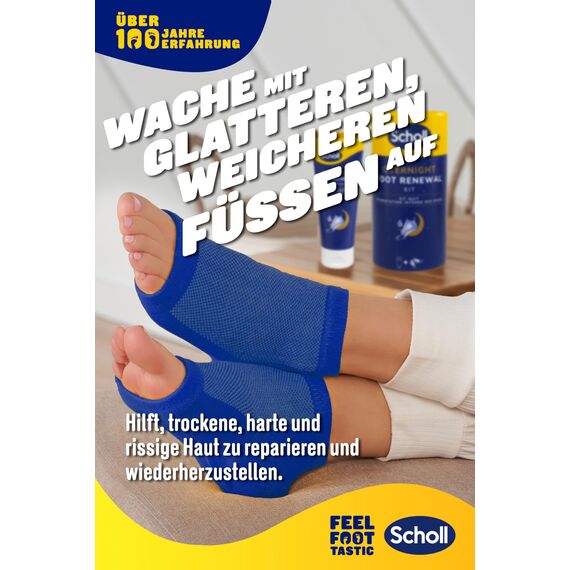 Scholl Overnight Fußpflege-Set, Fußpflege Creme 60ml, wiederverwendbare Gel-Fersensocken 1 Paar - bei trockenen Füße, sichtbare Ergebnisse in 1 Nacht, enthält 5% Urea, Shea Butter und Kokosnussöl