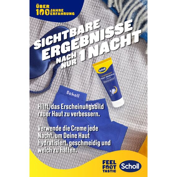Scholl Overnight Fußpflege-Set, Fußpflege Creme 60ml, wiederverwendbare Gel-Fersensocken 1 Paar - bei trockenen Füße, sichtbare Ergebnisse in 1 Nacht, enthält 5% Urea, Shea Butter und Kokosnussöl