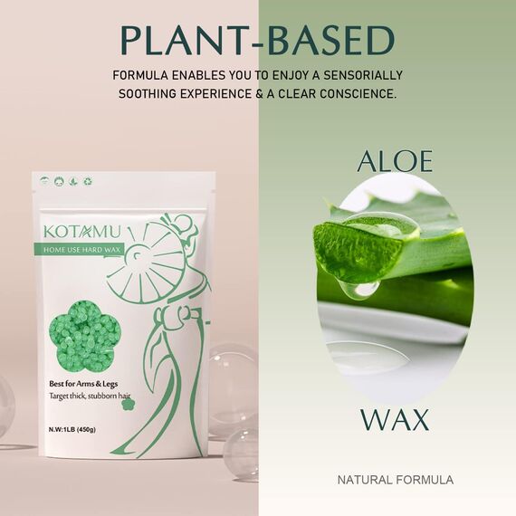 KOTAMU Wax 450g, Aloe Vera Wachs Haarentfernung für Brust, Rücken, Arme, Beine, Gesicht, Bikinizone, Home Waxing, Professionellen Hard Wax Beans ohne Wachsstreifen für Mann Frau