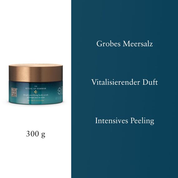 RITUALS Body Scrub The Ritual of Hammam – Körperpeeling mit Eukalyptus, Rosmarin und Meersalzkristallen – 94% Inhaltsstoffe natürlichen Ursprungs – 300 g