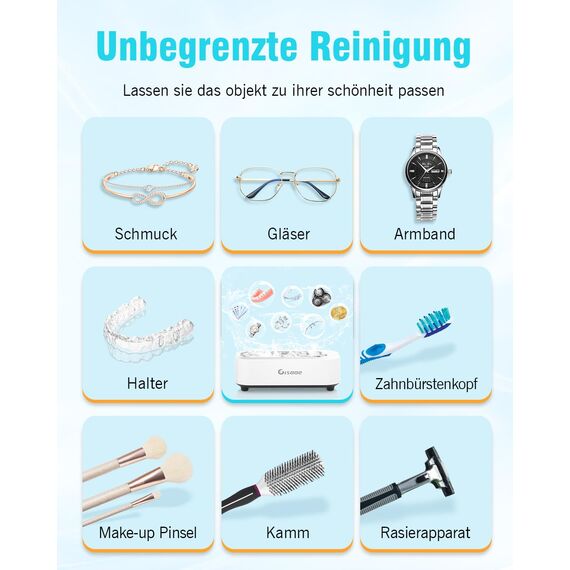 Gisaae Ultraschallreinigungsgerät 48000Hz Brillenreinigungsgerät Mit 2 Modi Tragbar Ultraschallgerät 350ml Ultraschallreiniger für Zahnersatz Münzen Ultraschall Ultrasonic Cleaner