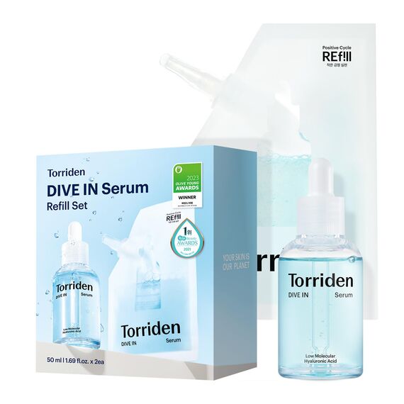 Torriden DIVE IN Serum 50 ml + Nachfüllbeutel 50 ml | Tiefenwirksame Hydratisierung für strahlende Haut | Mit Hyaluronsäure, Panthenol und Allantoin | Koreanisches Gesichtsserum