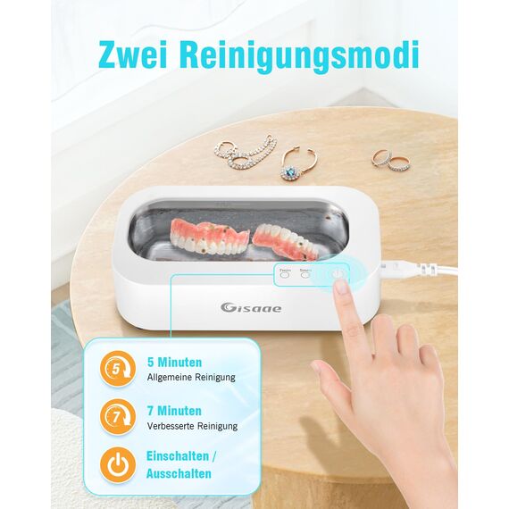 Gisaae Ultraschallreinigungsgerät 48000Hz Brillenreinigungsgerät Mit 2 Modi Tragbar Ultraschallgerät 350ml Ultraschallreiniger für Zahnersatz Münzen Ultraschall Ultrasonic Cleaner