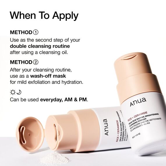 ANUA Rice Enzyme Brightening Cleansing Powder, Reismaske, Ceramid, Gesichtsreiniger für aufhellende, strahlende Haut, Gesichtsreiniger für trockene Haut, koreanische Hautpflege, parfümfrei, 40 g