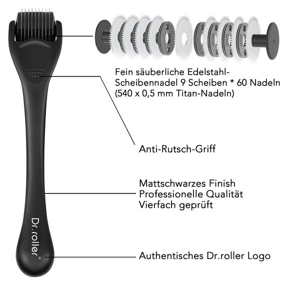 Dr.roller Bartroller 0,5 mm, Derma Roller Haare, Bartroller Bartwuchs, Microneedling Roller, Derma Roller mit 540 Mikro Titan Nadeln für Gesicht, Kopfhaut, Haarverlust, Narben