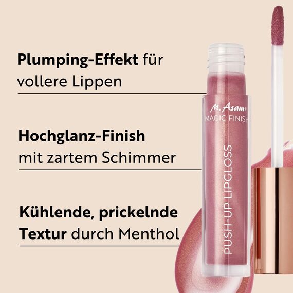 M. Asam MAGIC FINISH Push-up Lipgloss Rosewood Light (4 ml) - Plumping Rosenholzfarbener Lipgloss Für Volle, Glänzende Lippen, Angereichert Mit Hyaluron, Prickelnder Push-up Effekt.