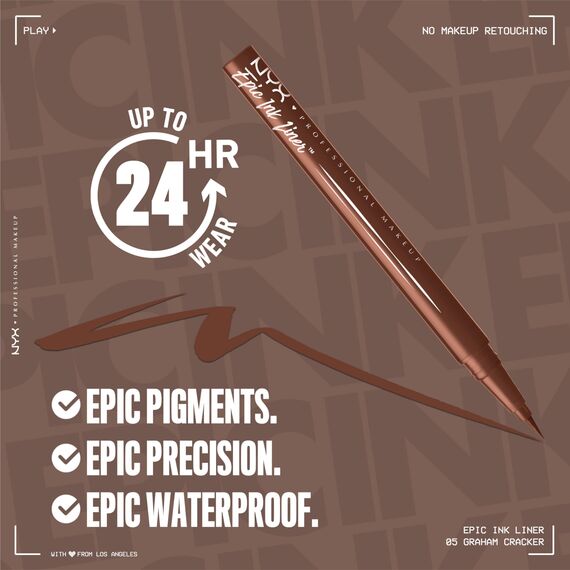 NYX Professional Makeup Epic Ink Eye Liner, Filzstift, Wasserfest, Für präzise Lidstriche, Intensive Farbe und langanhaltender Effekt, Für alle Augenfarben, Vegane Formel, Graham Cracker, 1 Stück