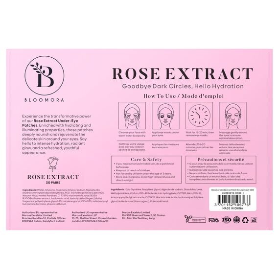 BLOOMORA Rosen-Augenpads (30 Paare) - Eye Pads mit Niacinamid & Augenpads Hyaluron - Augenpadz Gegen Augenringe - Augenringe Entfernen - Eye Patches