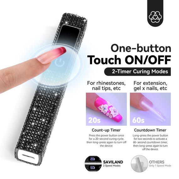 Saviland U V Lampe für Gelnägel, Mini U V Lampe für Nägel【Schützen Sie die Haut】【Wiederaufladbar】Klein LED Nagellack Trocknergerät für Nagellack Aufbaugel Nail Tips nagelkleber(Schwarz Diamant)