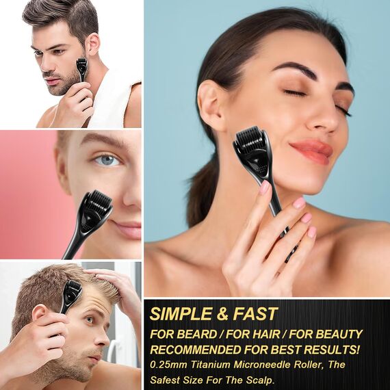 Dermaroller Haare Rossmarin Öl Haare Wachstum Set 0.25mm Microneedling Roller mit Haarserum für Haarwachstum Haarwuchsmittel Haarwachstum Beschleunigen Anti-Haarausfall
