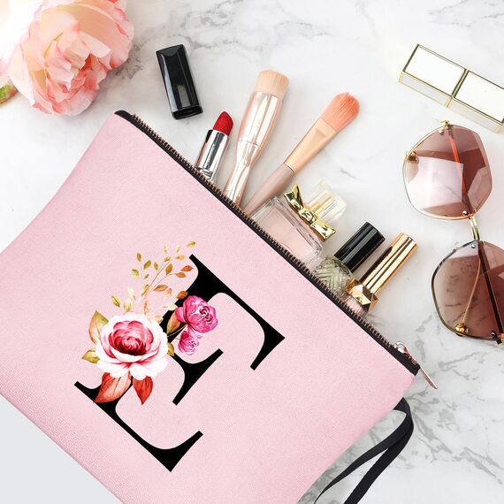 Vavabox A-Z Personalisierte Kosmetiktasche-Geburtstagsgeschenke Für Frauen, Mütter, Beste Freundinnen Und Brautjungfern (E, Pink)