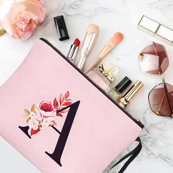 Vavabox A-Z Personalisierte Kosmetiktasche-Geburtstagsgeschenke Für Frauen, Mütter, Beste Freundinnen Und Brautjungfern (A, Pink)