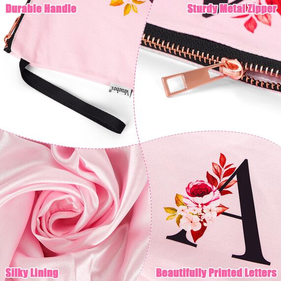 Vavabox A-Z Personalisierte Kosmetiktasche-Geburtstagsgeschenke Für Frauen, Mütter, Beste Freundinnen Und Brautjungfern (A, Pink)