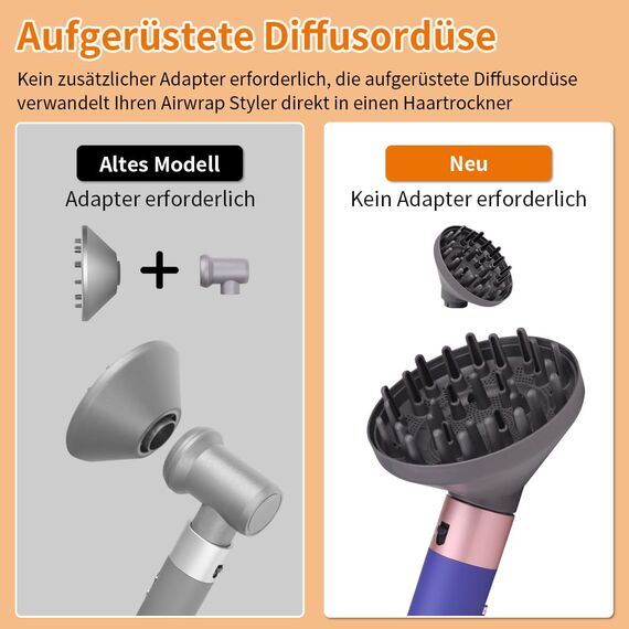 Laymi Diffusor Aufsatz für Dyson Airwrap langer Zacken diffuser für Dyson air wrap Zubehör für Haartrockner locken Gewelltes und Lockiges Haar, Umwandlung airwrap Curling Styler dunkel grau Schwarz