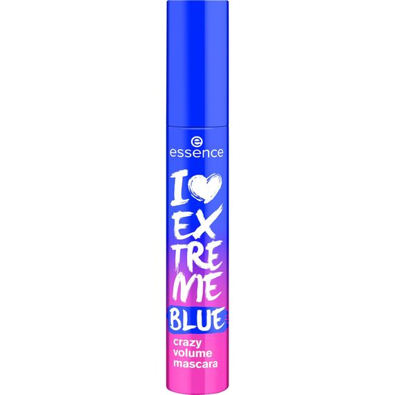 essence I LOVE EXTREME BLUE crazy volume mascara, Blau, langanhaltend, schwunggebend, Extremes Volumen, farbintensiv, vegan, ohne Mikroplastikpartikel, Nanopartikel frei, ohne Parfüm, 1er Pack (12ml)