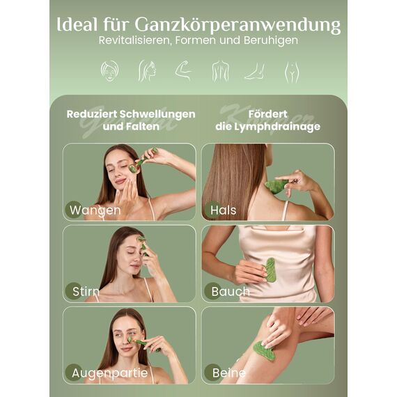 Rena Chris Jade Gua Sha Stein und Gesichtsroller, Natürliche Jade Roller und Gua Sha Set zur Kieferkonturierung und Schwellungsreduzierung – Hautpflegegeschenk