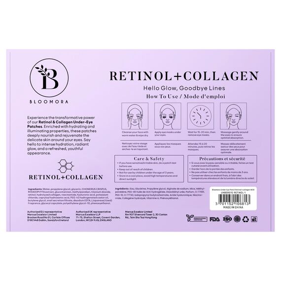 BLOOMORA Retinol & Collagen Augenpads (30 Paare) - Eye Pads mit Niacinamid & Augenpads Hyaluron - Augenpadz Gegen Augenringe - Augenringe Entfernen - Eye Patches