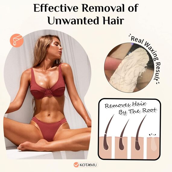 KOTAMU Wach Haarentfernung, Kokosnußöl Waxing für Brust, Rücken, Gesicht, Augenbrauen, Arme, Achseln und Bikinizone, ohne Wachsstreifen, Speziell Formuliert für Grobes Feines Haar 450g