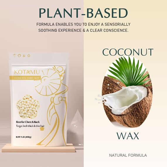 KOTAMU Wach Haarentfernung, Kokosnußöl Waxing für Brust, Rücken, Gesicht, Augenbrauen, Arme, Achseln und Bikinizone, ohne Wachsstreifen, Speziell Formuliert für Grobes Feines Haar 450g